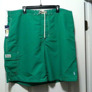 POLO RALPH LAUREN BIG & TALL MENS NEW GREEN 100%POLYESTER SWIM SHORTS SIZE: 2XB